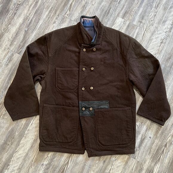 Vintage French Wool Cotton Reversible Work Chore Jacket Brown Blue - Picture 1 of 9